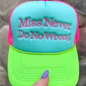 Miss Never Do No Wrong Neon Trucker Hat - Aqua, Pink & Lime